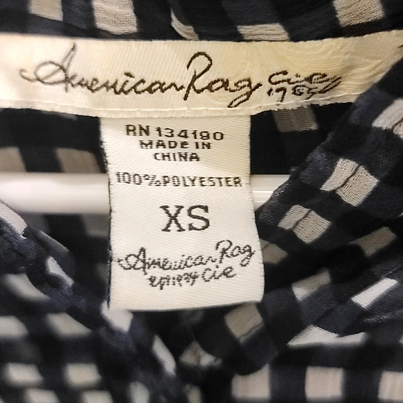 American Rag Sheer, Black & White Gingham Plaid Button-Down Shirt, size XS - Picture 4 of 6